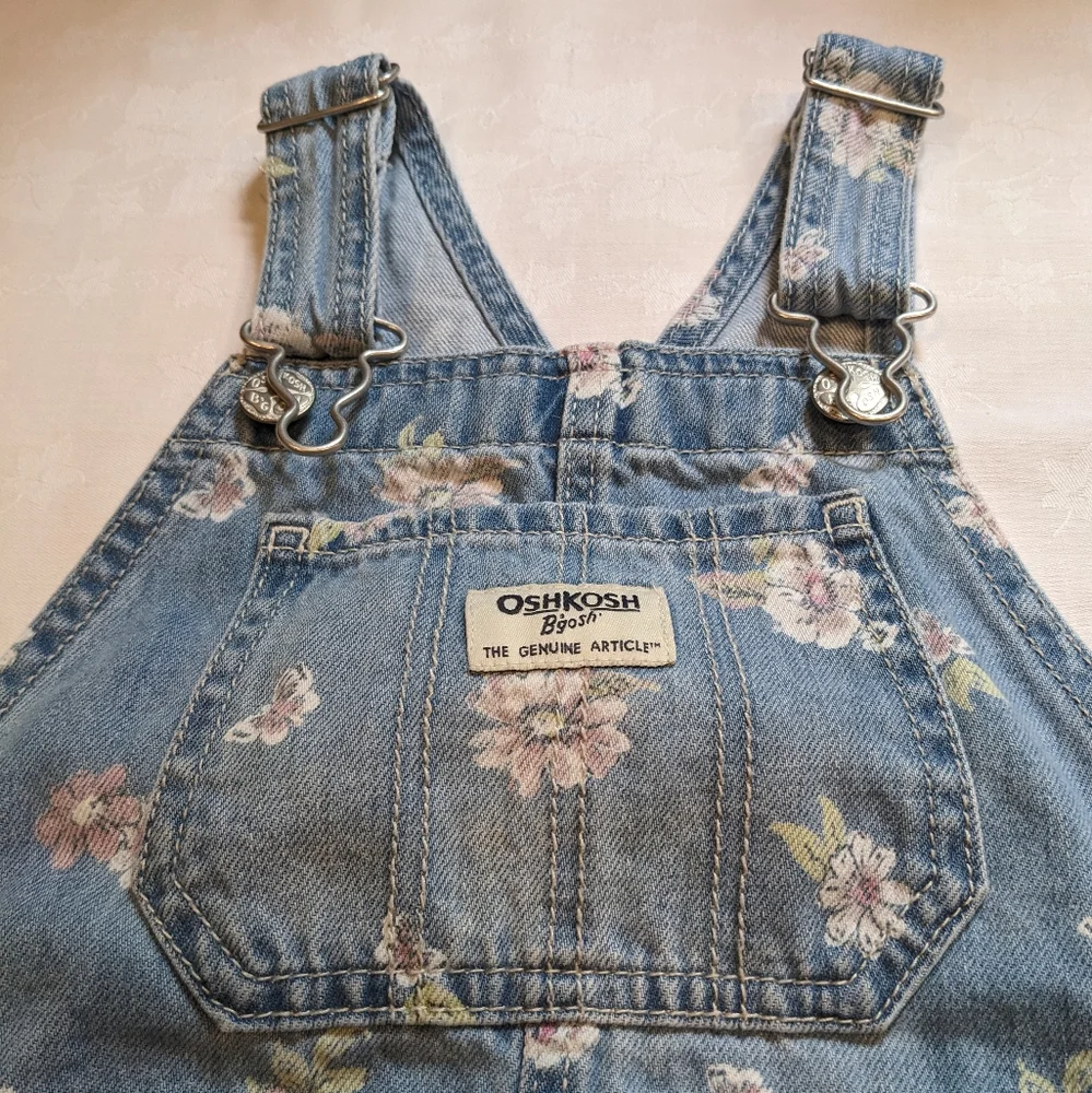OshKosh B'gosh Denim Vestbak Overall Jumper Blue Floral Toddler 5T